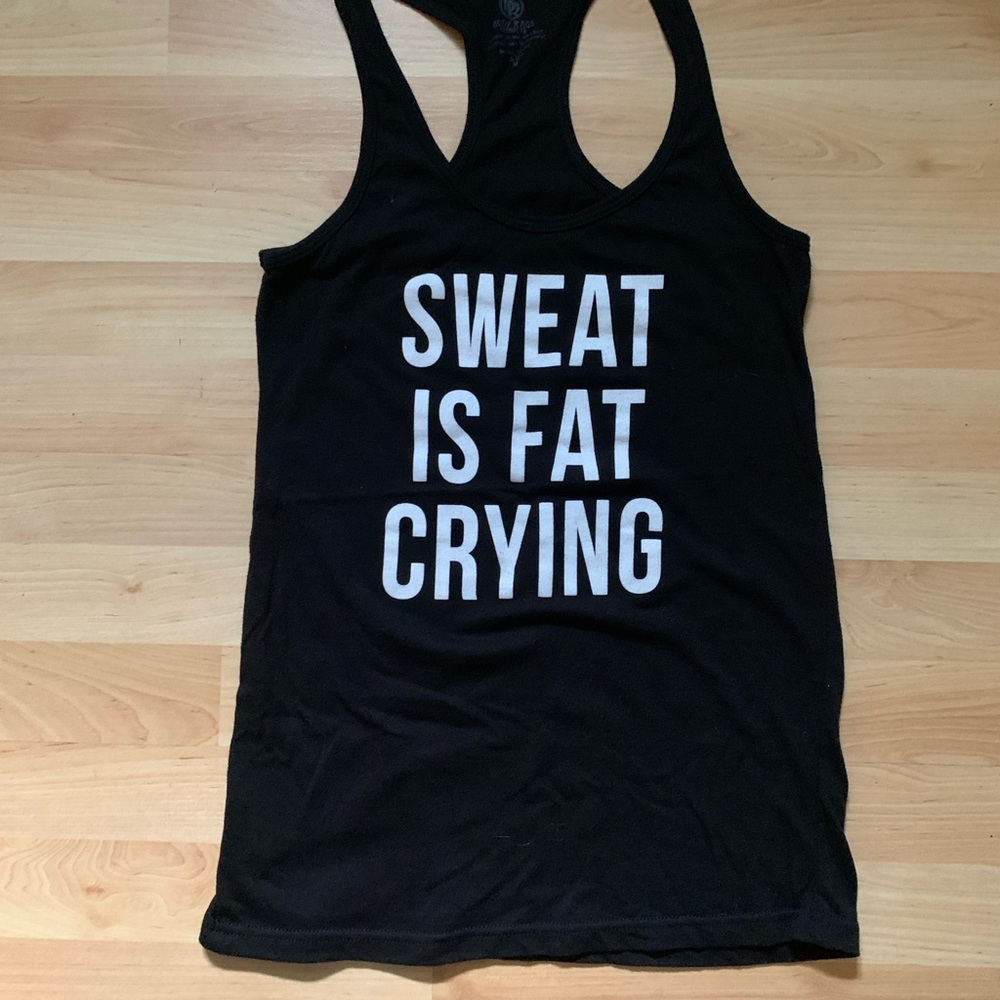Old Navy Black Racerback Graphic Tank Top Sweat Is Fat Crying” Medium